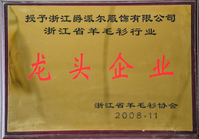 爵派尔服饰荣誉证书